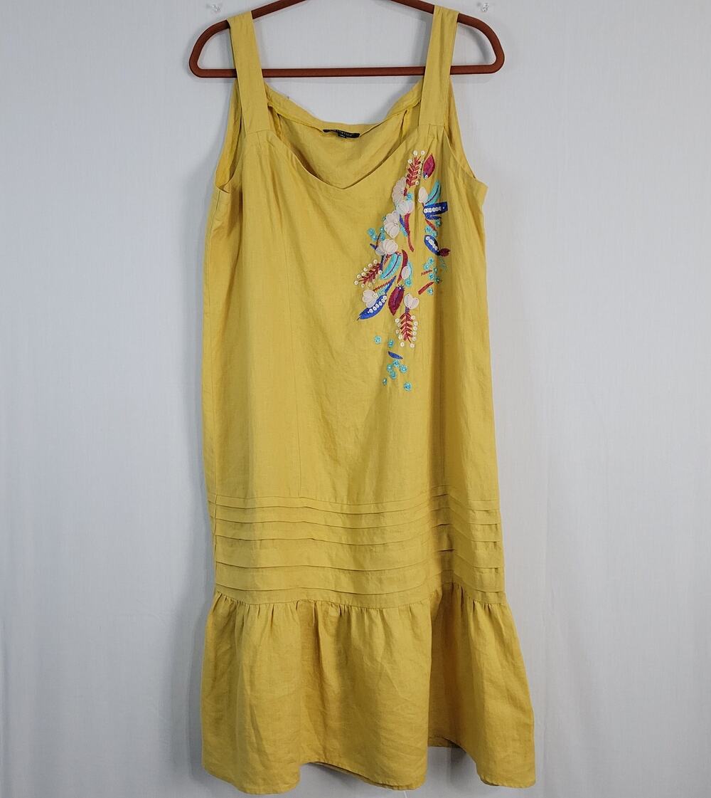 For Cynthia Linen Blend Sleeveless Floral Embroidered Dress size L Retro Fairy